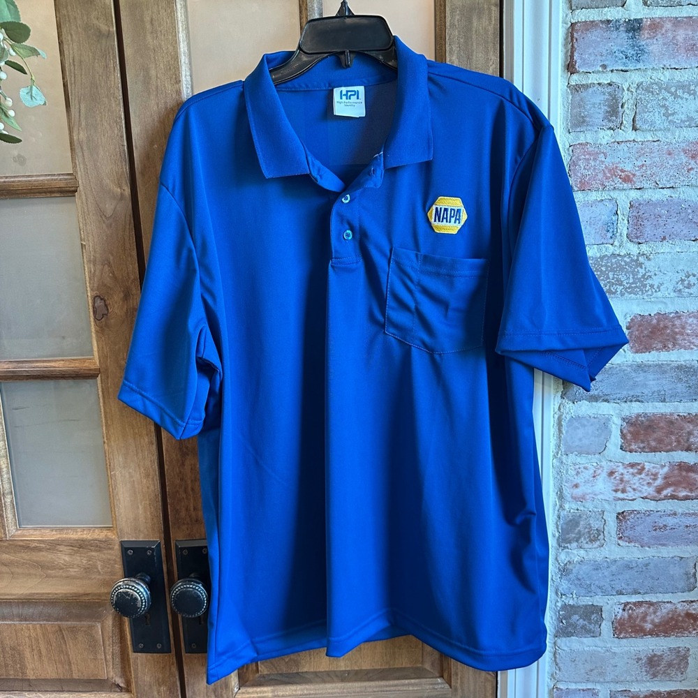 HPI NAPA Polo Shirt Men XL Royal Blue Short Sleeve Chest Pocket‎ Workwear Logo